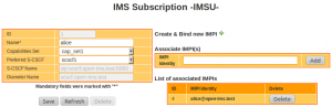 IMS Subscription IMSU - Alice
